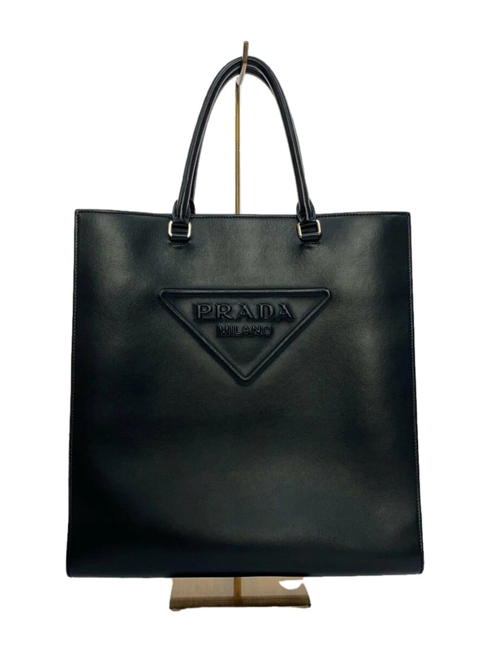 Prada tote bag prominent embossed triangle logo Black